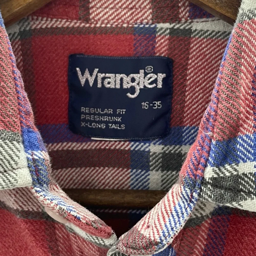 Vintage Wrangler Pearl Snap Red Blue Flannel Shirt Medium